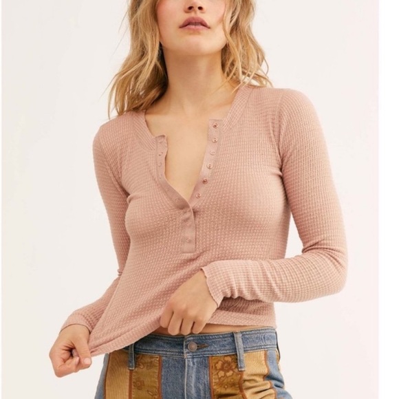 Free People Tops - Free People Mauve Waffle Knit Long Sleeve Henley